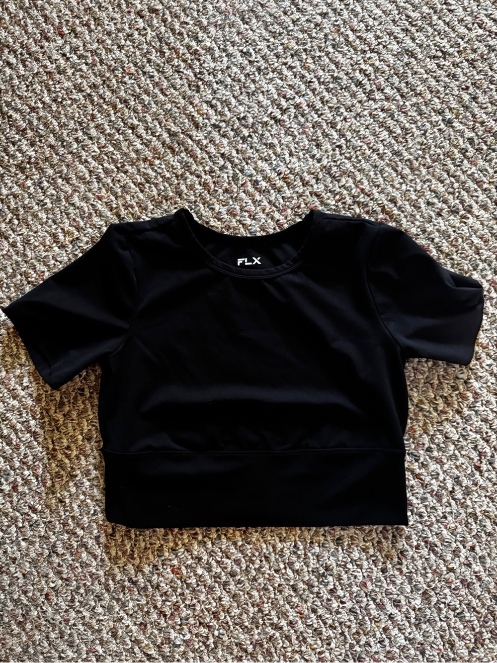 Women’s Black Cropped Workout Top - Short Sleeve Active Tee